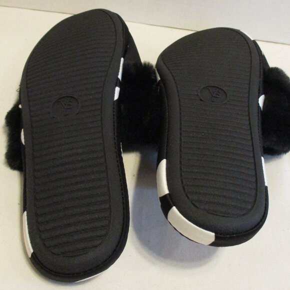 Victoria Secret NEW Woman Large (9-10) Black White Fuzzy Slippers With Case - Picture 6 of 9